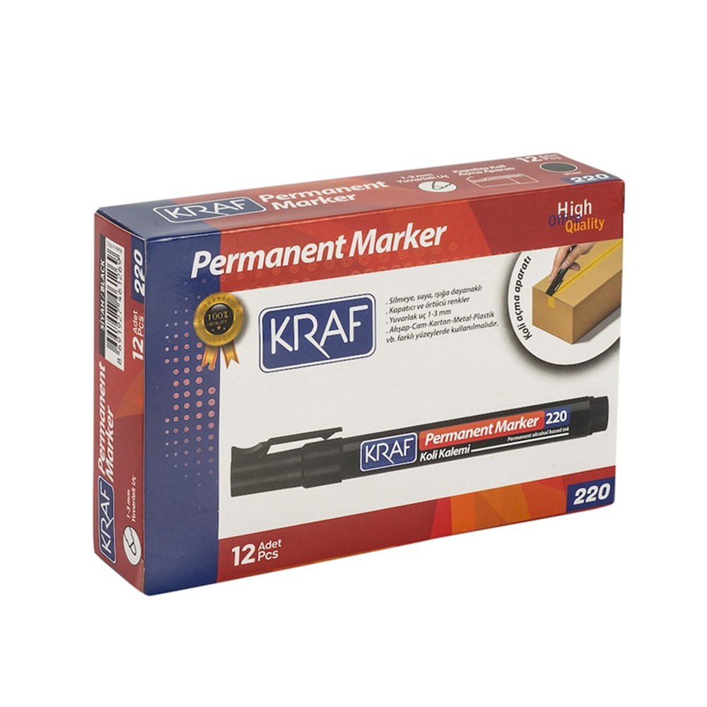 KRAF PERMANENT MARKÖR YUVARLAK UC 220 SİYAH 12'Lİ