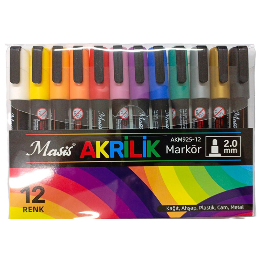 Masis Akrilik Markör 12 Renk 2.0 MM AKM925