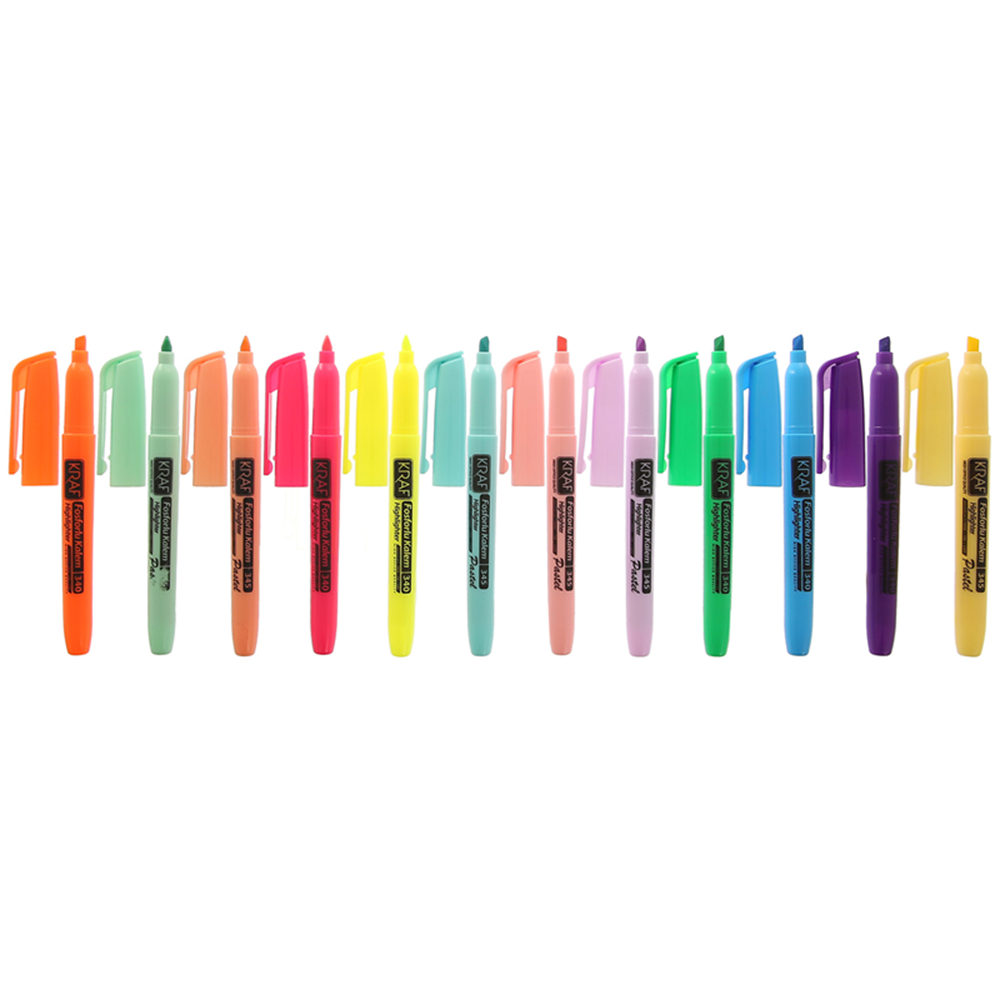 KRAF FOSFORLU KALEM TİPİ 340/345-12 12 Lİ ( 6 PASTEL+6 PARLAK RENK )