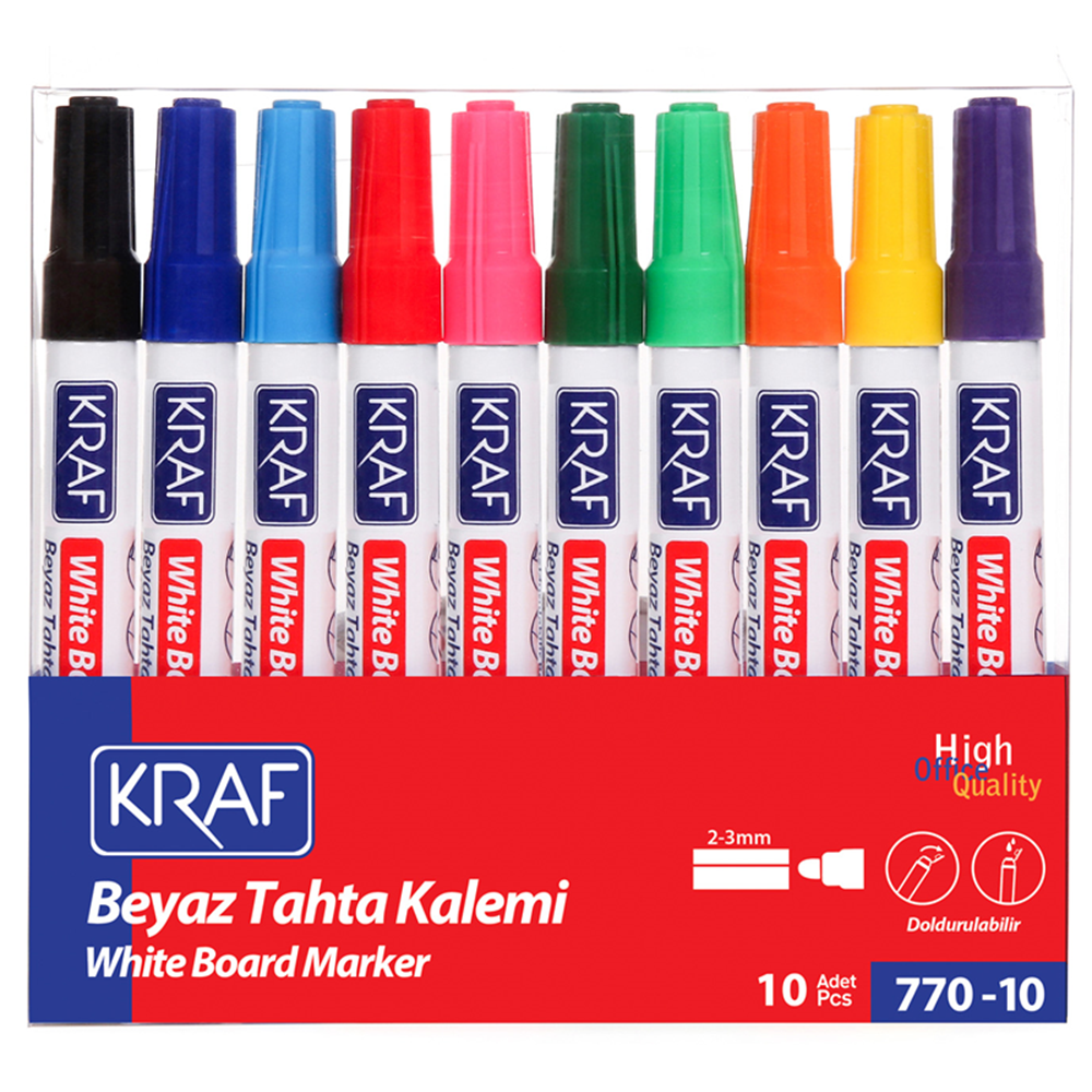 KRAF BEYAZ TAHTA KALEMİ DOLDURULABİLİR 770-10 10 LU SET