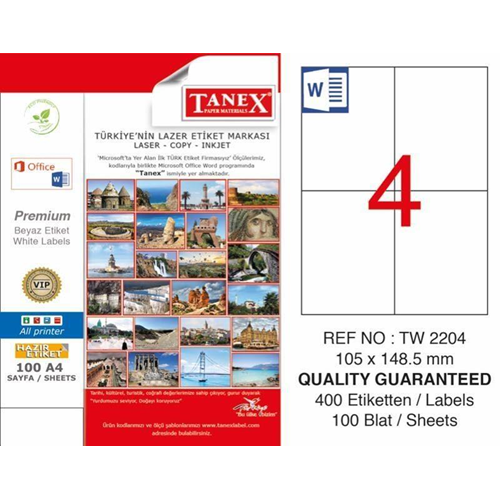 Tanex Laser Etiket 100 Yp 105x148.5 aser-Copy-Inkjet Tw-2204
