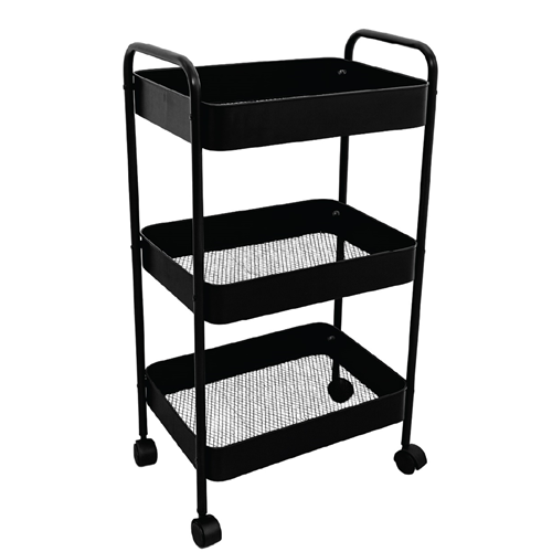 KRAF RAF ÜNİTESİ TEKERLEKLİ METAL 3 KATLI 497G SİYAH