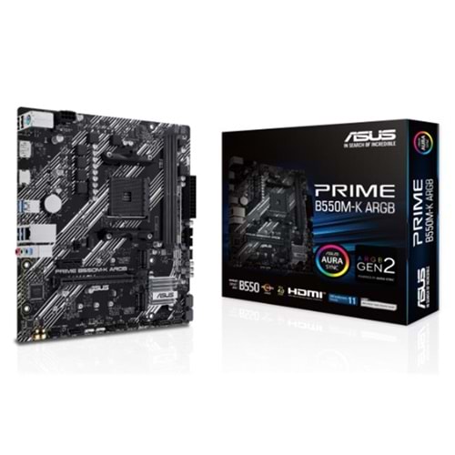 ASUS PRIME B550M-K ARGB DDR4 5100MHZ 1XHDMI 1XDP 2XM.2 USB 3.2 MATX AM4 (AMD AM4 5000/4000G/3000 SERİLERİ İLE UYUMLU) 