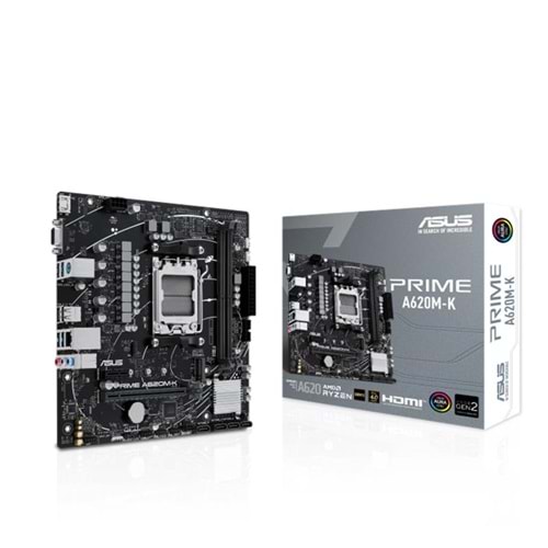 ASUS PRIME A620M-K DDR5 7000MHZ 1XVGA 1XHDMI 1XM.2 USB 3.2 MATX AM5 (AMD AM5 9000/8000/7000 SERİLERİ İLE UYUMLU) 