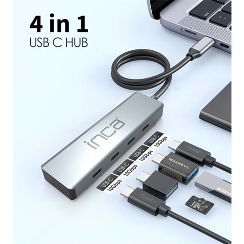 INCA ITPT-4T TYPE-C HUB X4 TYPE-C PORT 3.1 10GBPS ALUMINYUM KASA ÇOKLAYICI 
