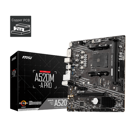 MSI A520M-A PRO DDR4 4600MHZ 1XHDMI 1XDVI 1XM.2 USB 3.2 MATX AM4 (AMD AM4 5000/4000/3000 SERİLERİ İLE UYUMLU) 