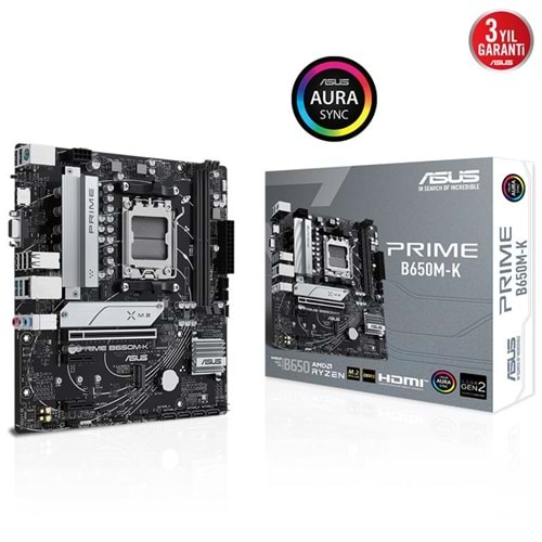 ASUS PRIME B650M-K DDR5 6400MHZ 1XVGA 1XHDMI 2XM.2 USB 3.2 MATX AM5 (AMD AM5 9000/8000/7000 SERİLERİ İLE UYUMLU) 