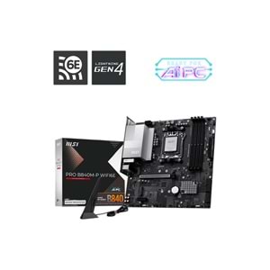 MSI PRO B840M-P WIFI6E DDR5 8000MT/S 1XHDMI 2XM.2 USB-C MATX AM5 (AMD AM5 9000/8000/7000 SERİLERİ İLE UYUMLU) 