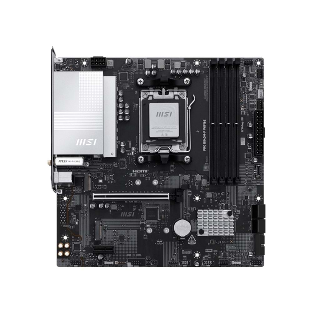 MSI PRO B840M-P WIFI6E DDR5 8000MT/S 1XHDMI 2XM.2 USB-C MATX AM5 (AMD AM5 9000/8000/7000 SERİLERİ İLE UYUMLU) 