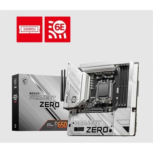 MSI B650M PROJECT ZERO DDR5 7600MT/S 1XHDMI 1XDP 2XM.2 USB MATX AM5 (AMD AM5 9000/8000/7000 SERİLERİ İLE UYUMLU) 