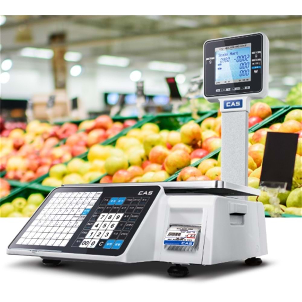 CAS CL3000 30KG 202DPI DİREKT TERMAL ETHERNET LCD EKRAN BOYUNLU BARKODLU TERAZİ 