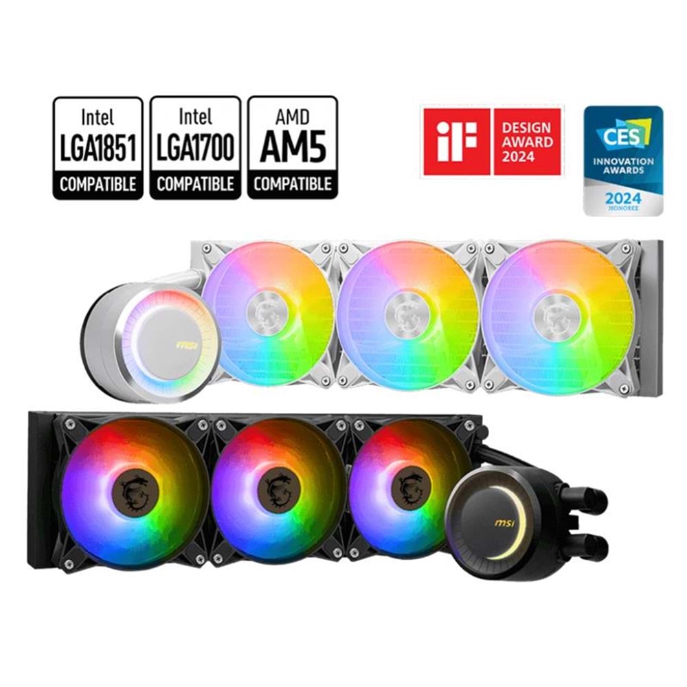 MSI MAG CORELIQUID E360 WHITE 360MM ARGB CPU SIVI SOĞUTUCU (LGA 1150/1151/1155/1156/1200/1700/AM5 UYUMLU) 